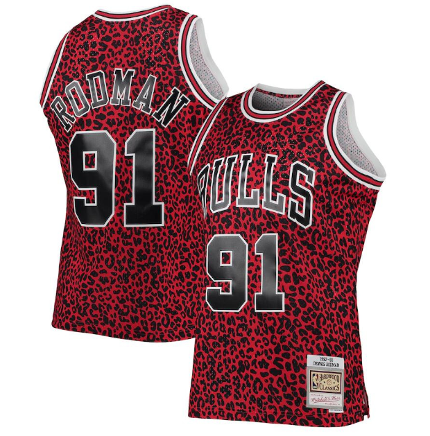 Men's Chicago Bulls #91 Dennis Rodman 1997-98 Red Mitchell & Ness Classics Wildlife Stitched Jersey